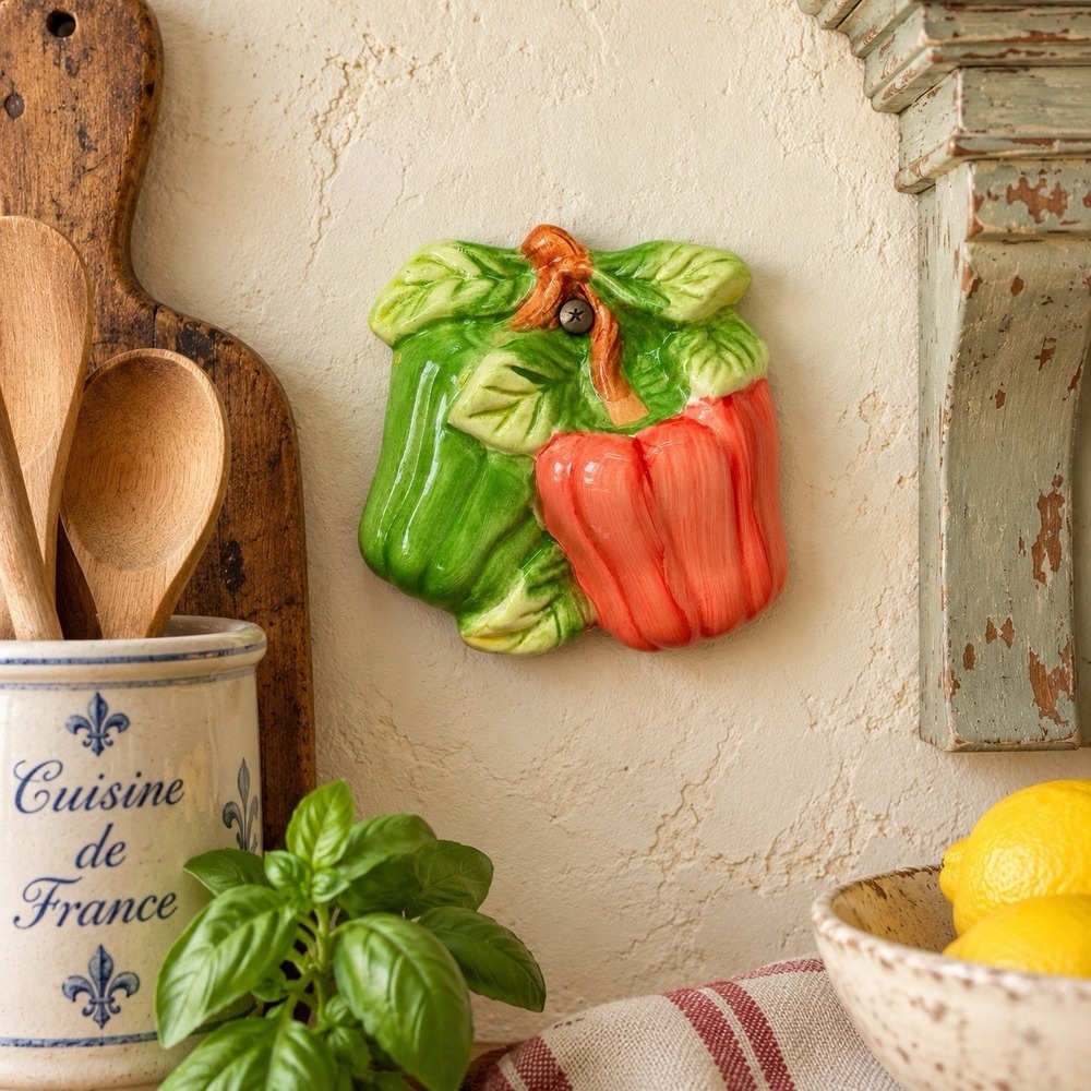 Vintage 5" Hand Painted Pepper Wall Hanging French Country Château Kitchen